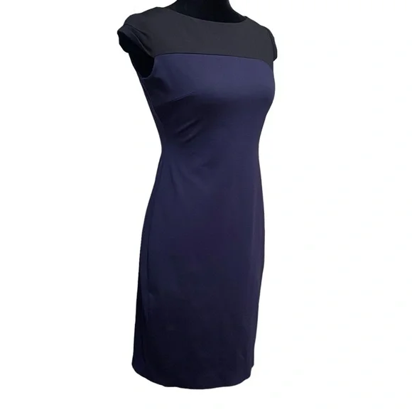Elie Tahari Navy Black Colorblock Sheath Dress Size 4 Mod Cocktail Party - Picture 3 of 8